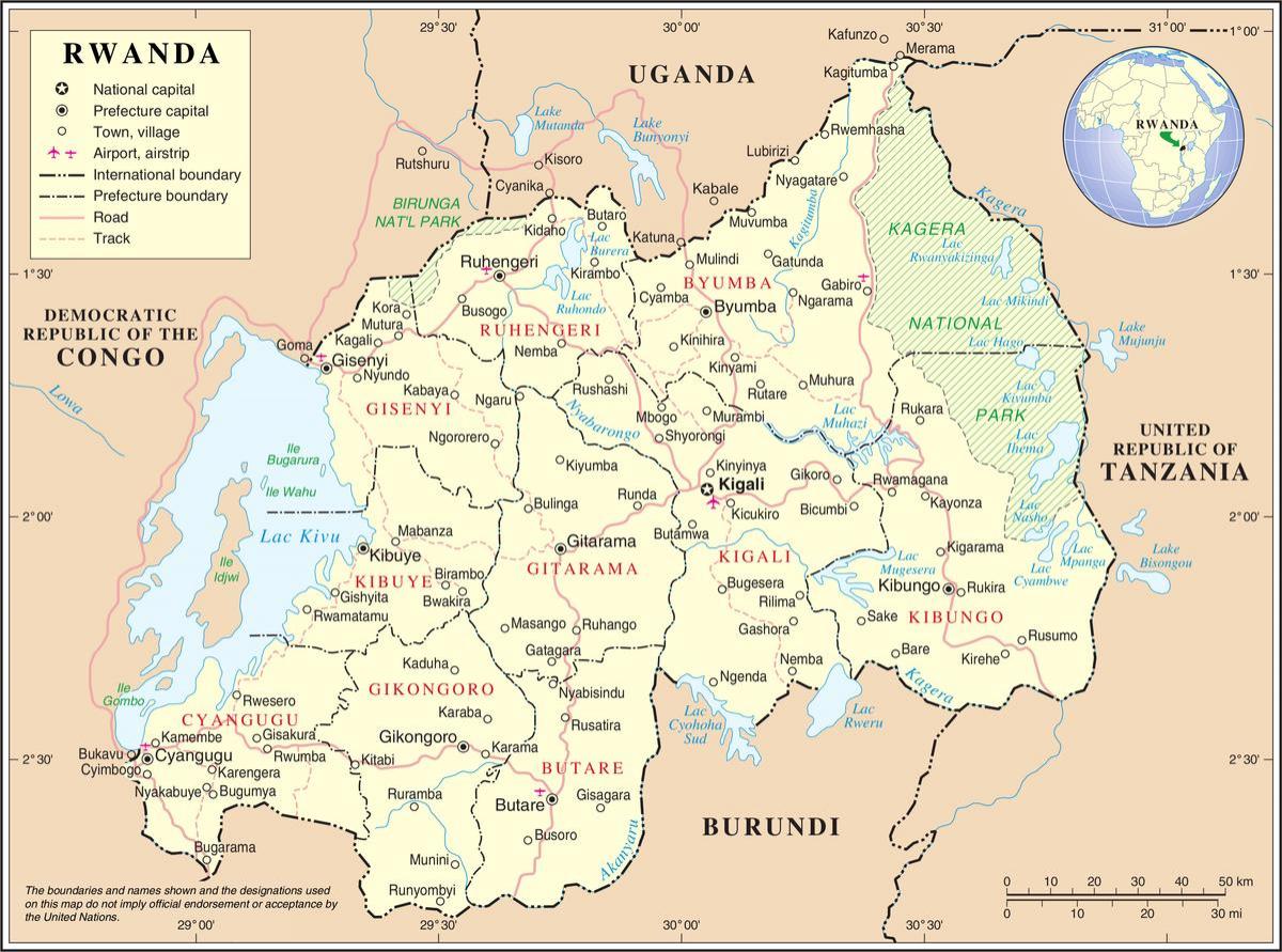 carte de carte du Rwanda dans les pays environnants